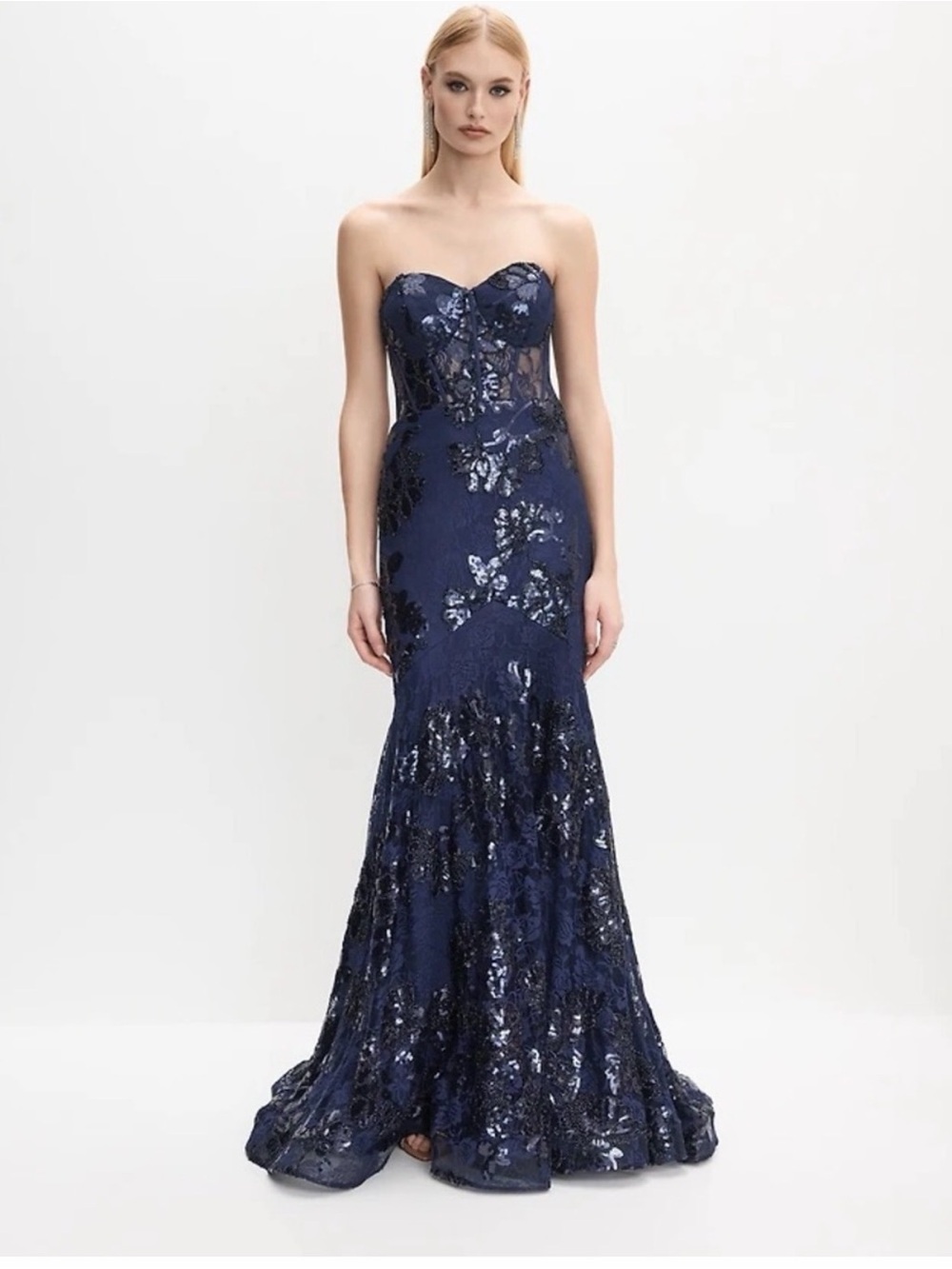 Strapless Sequin Navy Mermaid Evening Gown